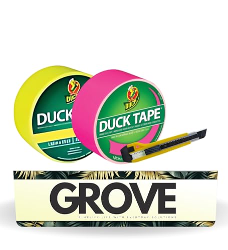 Image of Duck 1.88 in. W X 15 yd L Yellow Duct Tape + Neon Pink Duct Tape Bundle with Utility Knife - Vibrant Colored Duct Tape for DIY Projects, Crafting, & Heavy-Duty Use - (3 Items)