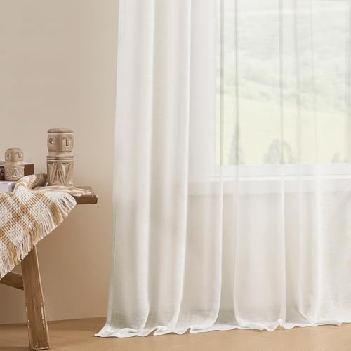 Image of Joydeco Sheer Curtains 84 Inches Long, Cream Curtains for Living Room 2 Panels Set, Ivory Curtains Window Privacy Assured with Light Filtering(W52 x L84 Inch,Ivory)