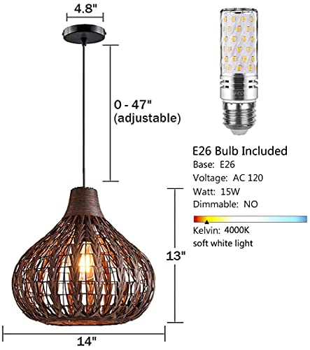 Bamboo Pendant Light Boho Light Fixture Basket Rattan Pendant Lights Chandelier Wicker Lamp Shades Japanese Pendant Lighting for Living Room Bedroom Restaurant Cafe Teahouse DiningRoom 2PCS - Image 4