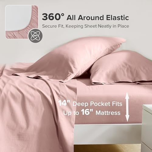 Comfort Spaces 100% Cotton Sheets Full, Breathable & Ultra Soft Cotton Sheets, Naturally Cool Cotton Bed Sheets with 14" Elastic Pocket Fits up to 16" Mattress, All Seasons Sheet Set, Pink 4 Piece