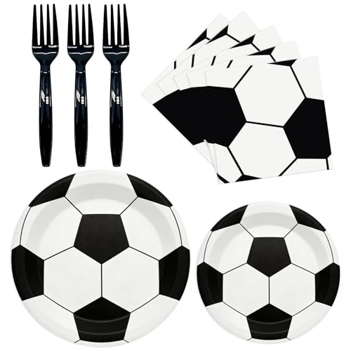 250-Pack Soccer Party Supplies for 50 Guests Disposable Soccer Plates and Napkins Set with Dinnerware Decorations and Favors - Complete Soccer Theme Party Decorations for Birthday Sports Events