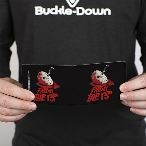 Horror Movies Wallet, Bifold, Friday the 13th Vintage Jason Mask Poster Black Red, Vegan Leather4