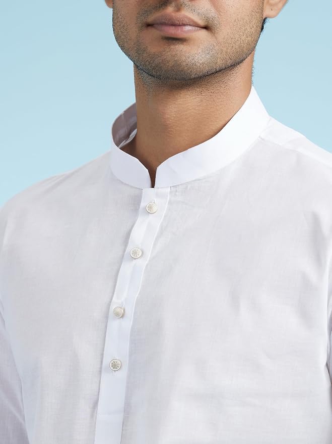 Image of DIWAS BY MANYAVAR Men's Cotton Solid Band Collar Short Kurta (1pc)