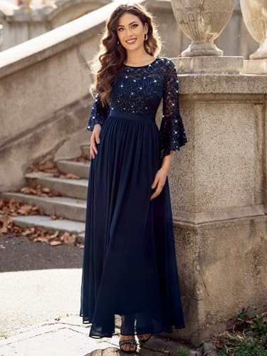 Miusol Women's Formal Sparkle Sequin Lace Bell Sleeve Evening Party Maxi Dress4