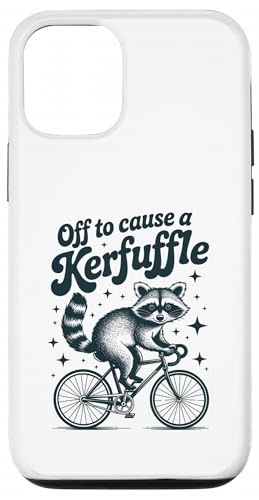 おもしろいアライグマKerfuffle 自転車ライダー ユーモラスな動物の言葉 スマホケース iPhone 12/12 Pro 用
