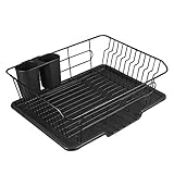 パール金属 食器 水切り かご 水が流れる トレー付 ブラック タテ置き 黒 アルデオ HB-4594