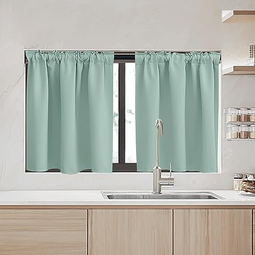 Image of RYB HOME Small Window Curtains - Blackout Insualting Privacy Curtains for Kids Bedroom Kitchen Bathroom Basement Cafe Cabinet Tiers Drapes, 34 Width x 30 Length, 2 Panels, Aqua