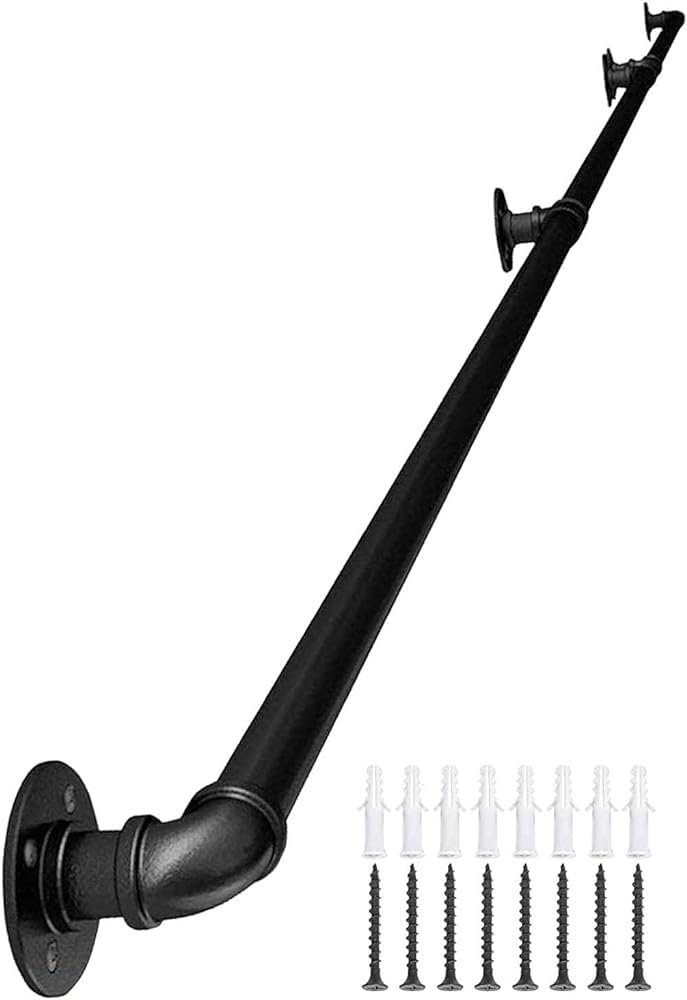 FKXSXAZ Stair Banister Handrails,Support Rod Foot Rail, Black Pipe Staircase Railing, Wall Mounted Railings, Outdoor Grab Rail Elderly Corridor Bar(Size:4.6ft/140cm)