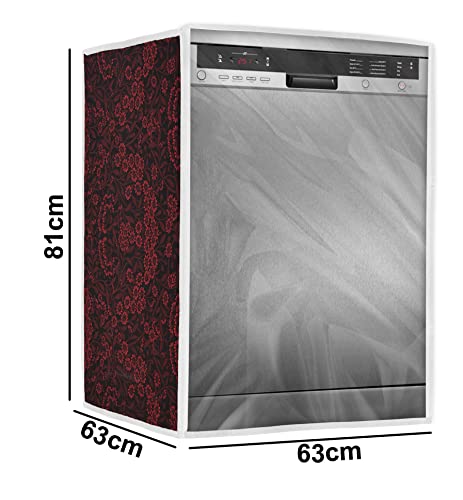 Image of Classic Dishwasher Cover Suitable for Voltas Beko of 12, 13, 14 and 15 Place Setting (63cmsX63cmsX81cms, Red Flower)