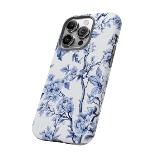 Coque rigide brillante iPhone 14 Pro motif floral bleu premium - 2