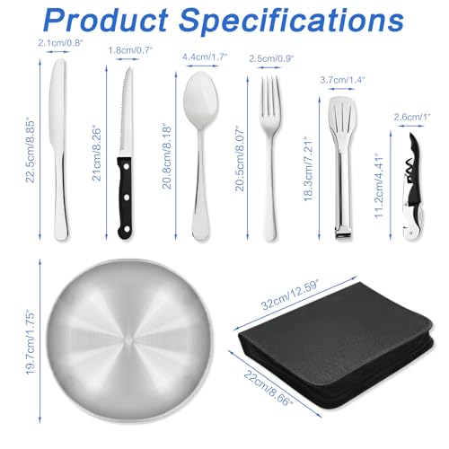 Cynrikah Camping Utensils, Camp Supplies 4 Person 20PCS with Spoons Plates Forks Knives in Camp Organizer, Mess Kit of Camping Utensil Set Car Camp Essentials Dishes for Picnic/Hiking(Black)
