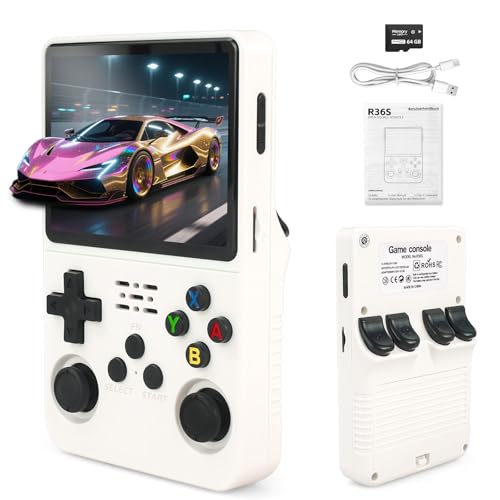 R36S Retro Handheld Game Console with 3.5-Inch Screen,64G Built-in 15000+ Classic Games, Open Source System, Portable Classic Handheld Game Console -Birthday Gift for Kids ,Teens ,Man(White)