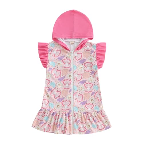 Image of Socutebabe Toddler Girl Swimsuit Cover Up Kids Beach Dress Bow Print Long Sleeve Hooded Bathing Suit Towel Coverup Swimwear