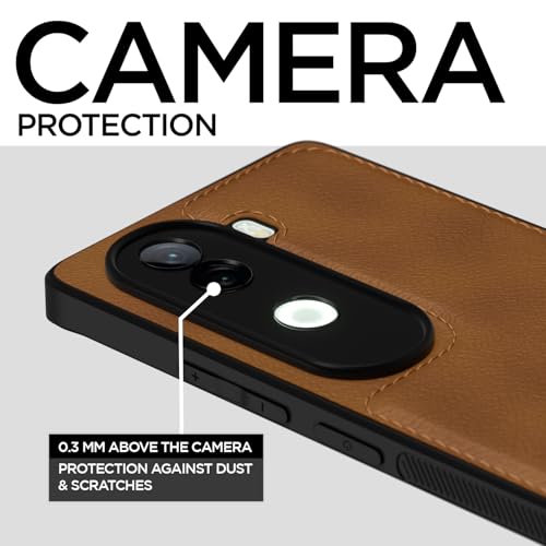 Image of Pikkme Back Cover| Flexible Pu Leather | Full Camera Protection | Raised Edges | Super Soft-Touch | Bumper Case for Vivo V40e / iQOO Z9s 5G (Brown)