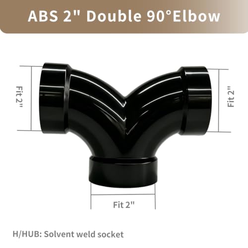 Image of LESSO 2 inch Double 90 Degree ABS Elbow, ABS Straight Tee, Black DWV | ABS Pipe Fittings, Vintage DIY Industrial Shelving, Industrial Decoration, Furniture DIY