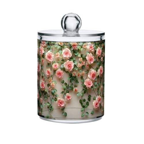 MNSRUU 2 Pack Qtip Holder Organizer Dispenser 3d Flower Rose Bathroom Storage Canister Cotton Ball Holder Bathroom Containers for Cotton Swabs/Pads/Floss