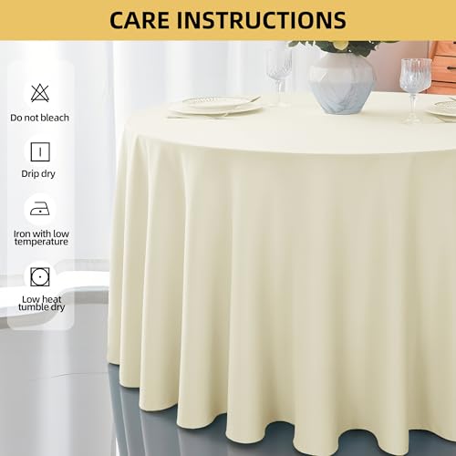 Image of 2-Pack Round 90-inch Beige Table Cloths, Solid Stain and Wrinkle Resistant Circular Tablecloth, Premium Plain Weave Polyester Fabric Table Linen Covers for Hotel, Banquet