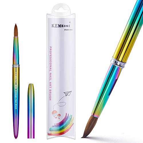 KEMEISI UV Rainbow 100% Kolinsky Sable hair Brushes Acrylic Nail Brush Professional UV GEL Nail Art Tool Round Shape for Manicure Powder Pedicure metal handle with lid #2,#4,#6,#8,#10,#12,#14 (#08)
