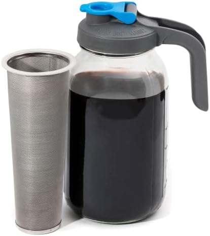 County Line Kitchen - Cold Brew Mason Jar iced Coffee Maker, Durable Glass, Heavy Duty Stainless Steel Filter, Flip Cap Lid - 64 oz (2 Quart / 1.9 Liter), With Handle
