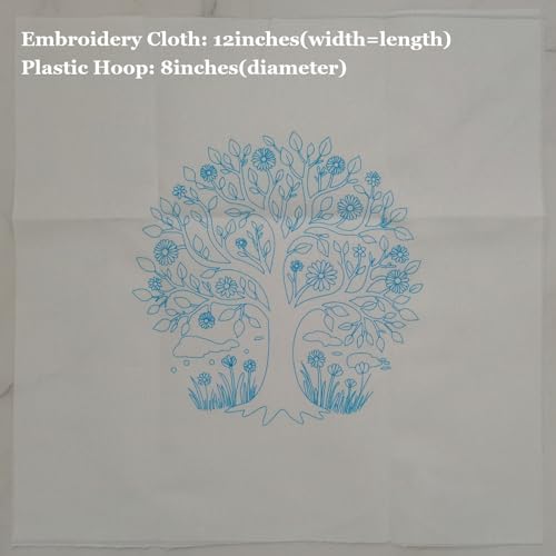 Image of Esffaci Embroidery Starter Kit for Adult Beginner with Colorful Flower Tree Pattern Hand Embroidery Set with Cloth Hoop Needle Threader Floss and Instruction