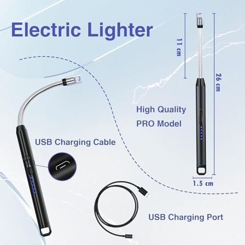 Image of RORIAN Gas Lighter for Kitchen Use | C-Type Rechargeable Electric Lighter Stove & Candle Lighter with USB Charging Port | 1 Year Warranty | 400 Uses in Single Charge (Pack of 2)