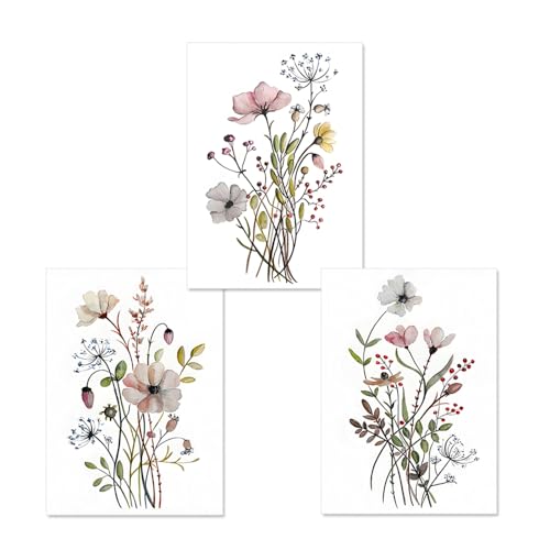 Cuadros modernos florales abstractos para transformar el hogar set de 3 láminas en acuarela 4
