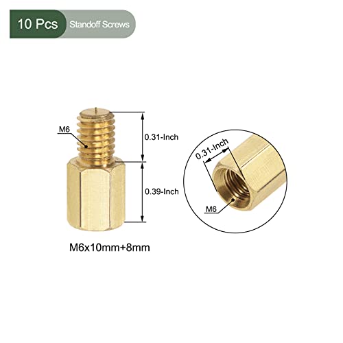 YOKIVE 10 Pcs M6 Standoff Screws, Brass Hex PCB Standoffs, Keep Height Consistent, Great for Motherboard (Gold Tone, 10mm+8mm) - Image 2