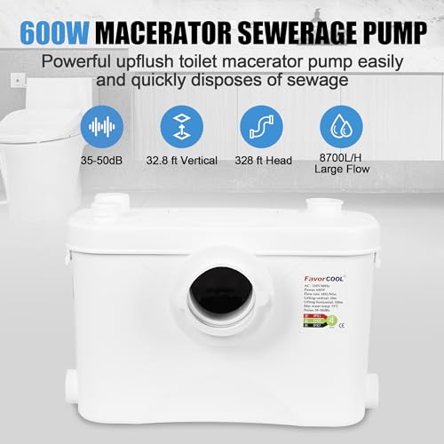Image of Sink Sewerage Pump 600W Macerator Pump 8700 L /h Flow, 32.8 ft /10 m Head, Macerating Toilet Pump With 4 Water Inlets for Basement, Sink, Shower, Bathtub, Laundry Macerator Sewerage Sump Pump System