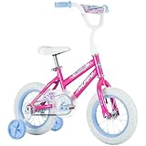 Huffy Illuminate 12” Girl’s Bike with Removable Training Wheels, Sweet Pink Frame with Butterfly Graphics, Chain Guard, White Tires and Lavender Rims