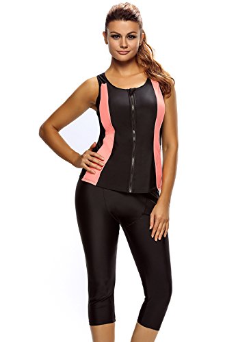 image for ZKESS Womens Plus Size Zipper Rash Guard Surfing Swimsuits Sleeveless 