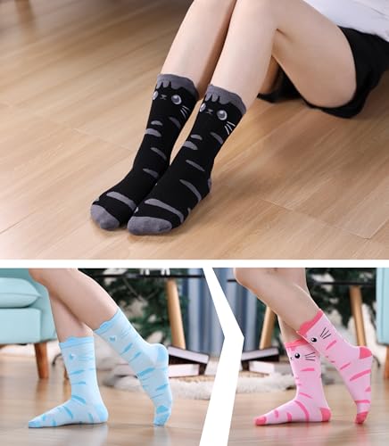 Image of SDBING Womens Cat Socks Cute Gifts Animal Soft Breathable Thin Cotton Casual Crew Socks 5 Pairs