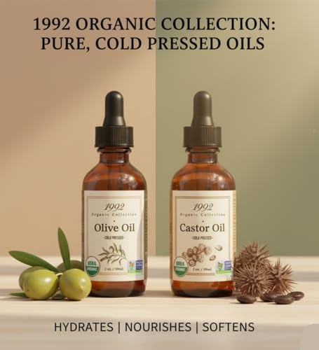Image of Tropic Isle Living 1992 Organic Collection Castor Oil 2oz /60ml Bundle with Olive Oil 2oz /60ml - Nourishing, Hydrating Oils for Skin and Hair Care - Gift Set (2 Items)