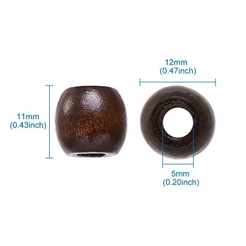 Craftdady 100Pcs Barrel Wooden Spacer Beads 12mm Large Hole European Beads for Bread Braided Hair DIY Jewellery Macrame Craft Making Brown Hole:5~6mm - Image 3