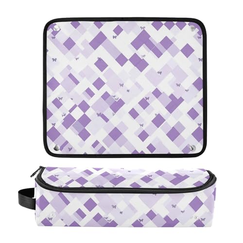 Bolsa de viaje para herramientas de cabello con tapete resistente al calor, organizador para planchas, rizadores y herramientas de peluquería, diseño con mariposas blancas y moradas miniatura 3