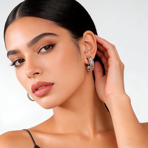 Image of Gold and Silver Mixed Metal Clip-On Earrings Two Tone Clip-On Earrings Chunky Twist Open Hoops Earring Fashion Jewelry