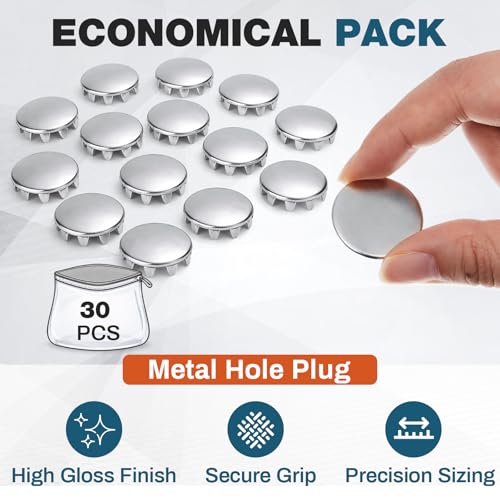 Image of Hicarer 30 Pack Fit 1 /2 inch(12.7mm) Hole Metal Hole Plugs, Nickel-Plated Steel Snap-in Cover for Exposed Holes, Electrical Box Knockout Plugs, No Welding Required for Sinks, Furniture, Automotive