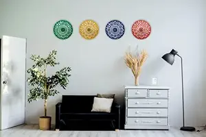 Diwali Home Decoration Mud & Mirror Work Lippan Art Wall D cor Hanging Frame to Decor Your Home Wall, Entrance Gate, Drawing & Living Room, Stairs, Kitchen, Office Door, Cafe, Restaurant, Hotel Room, All Festival & Party Decoration (7.5 inch/ 19 cm)