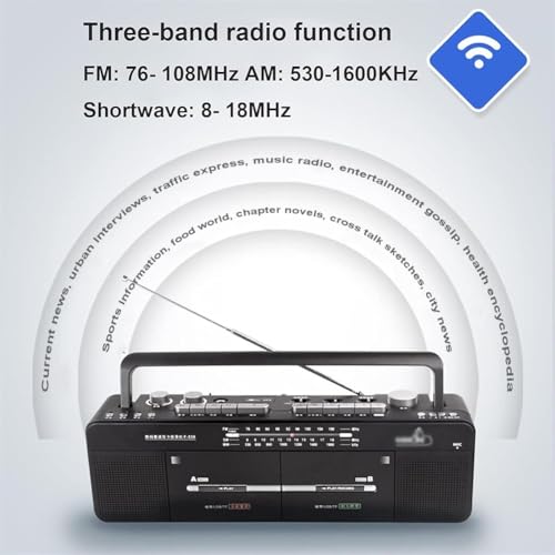 Lettore di Cassette Bluetooth, Boombox CD, Radio Portatile con AM/FM, Doppio registratore, Registrazione con Un clic, Supporto MP3/chiavetta USB - Stile Classico per la Musica