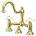 Kingston Brass KS3912PX Restoration Widespread Lavatory Faucet with Porcelain Cross Handle, Polished Brass