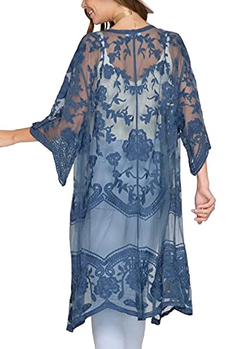 FaroDor Women Lace Flowy Open Kimono Cardigan Boho Style Long Beach Cover Ups2