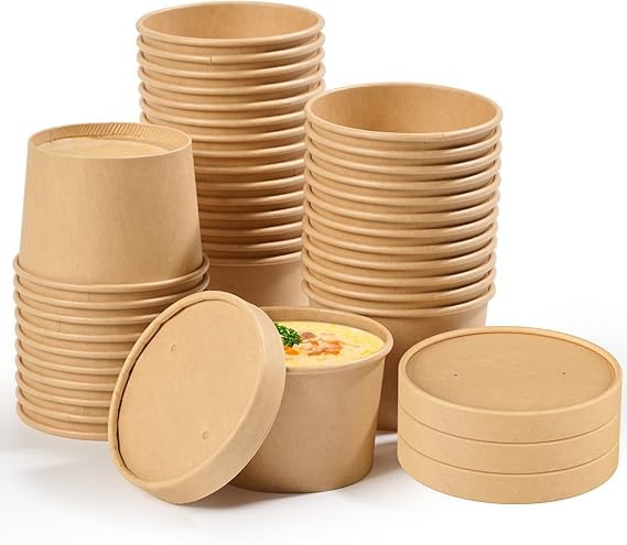 Recipientes desechables de papel duro para manualidades con tapa, 250 ml, paquete de 15 unidades, color marrón