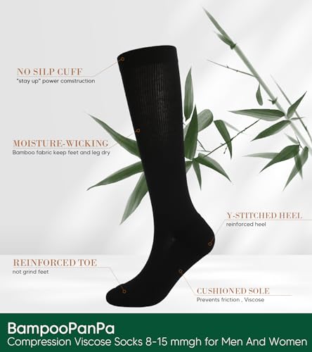 Bamboo Rayon Compression Socks for Women Men, 8-15mmHg Moderate Circulator Graduated Support Sock for Running Cycling Travel, Black(3 Pair, 10-13)3