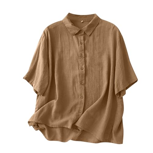 Short Sleeve Button Down ` Linen Shirts for Women Retro Spring 2025 Trendy Casual Collared Muslin Summer Tops Vcation2