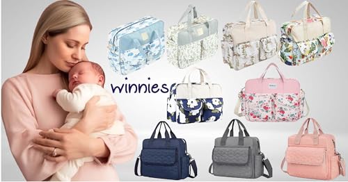Image of Winnies Baby Diaper Bag for Moms | Travel Maternity Nappy Messengers Tote with Multiple Pockets | Large Capacity Stylish Bags for Baby Essentials