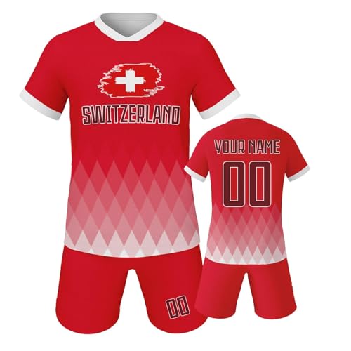 WM 2026 Conjunto de chándal para Hombre, niño, niña, Camiseta de Entrenamiento, Manga Corta y pantalón Corto. (Red, 8-9 Years)