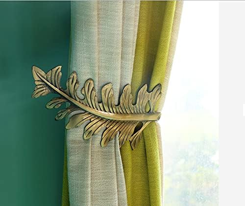 MoYouno 1 Pair Rustic Curtain Holdbacks, Decorative Curtain Tiebacks Hooks, Vintage Curtain Holdback, Large Leaf Design Curtain Tie Backs, Bronze