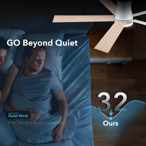 Image of Rayqueen 60 Inch Flush Mount White Ceiling Fans with Lights and Remote