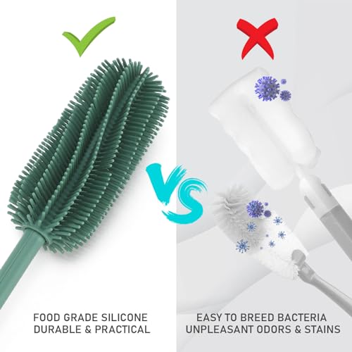 Image of 15.7 inch Silicone Bottle Brush, ddLUCK Water Bottle Cleaner Brush for Stanley, Hydroflasks, Glass, Thermos Sports Bottle, Vase and Glassware, Bottle Brush Cleaner for Small Narrow Neck Containers (Green)