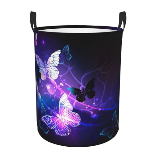 Panier à linge imperméable avec poignées sac à linge blanc et violet papillons