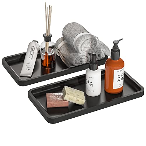 Image of Weenson Bathroom Vanity Trays for Countertop Toiletries Decor Candle Perfume Makeup, Kitchen Tray for Soap Dispenser Spice Salt Oil, Black Tray for Toilet Tank Nightstand Coffee Set of 2